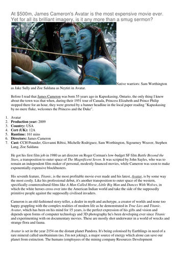 Avatar review | Teaching Resources