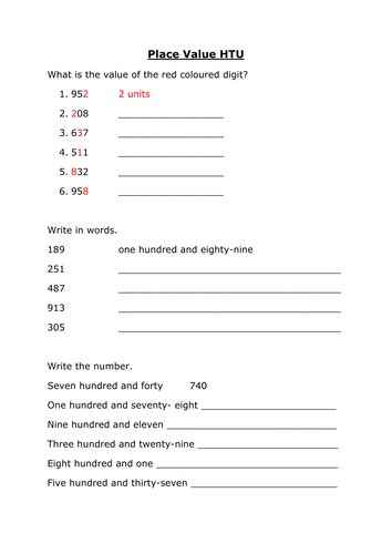 place value htu teaching resources