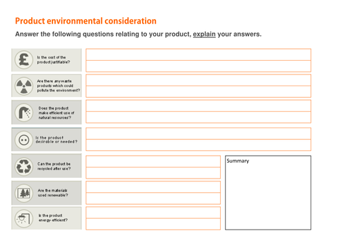Product Environmental Consideration Questions | Teaching Resources
