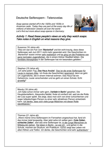 Seifenopern In Deutschland Teaching Resources