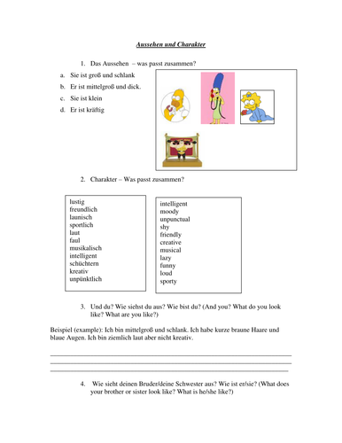 Charakter und Aussehen | Teaching Resources