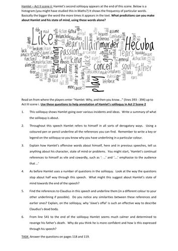 Hamlet: Act 2 Scene 2 Analysis Worksheet Activity