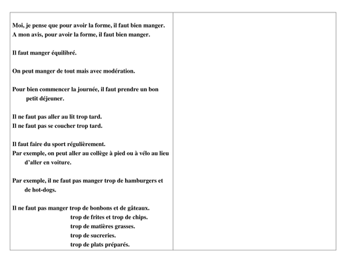 Healthy eating vocabulary