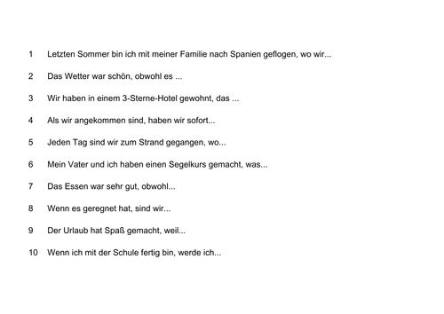 Letzte Ferien, Satzkonstruktion