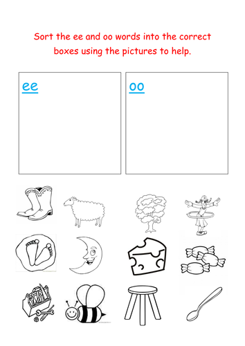 jolly phonics sorting ee and oo words teaching resources