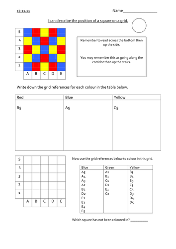 describing the position of a square on a grid teaching