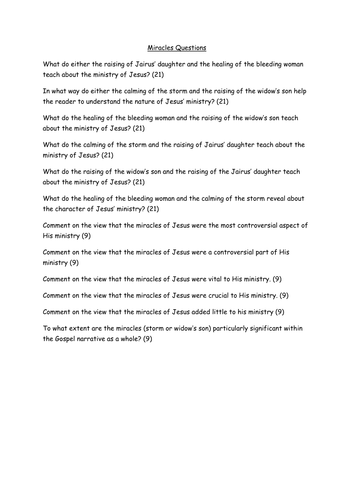 Miracles Questions | Teaching Resources
