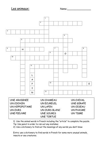 Animals - word puzzle