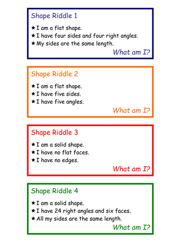 2d And 3d Shape Riddle Cards By Grayj Teaching Resources