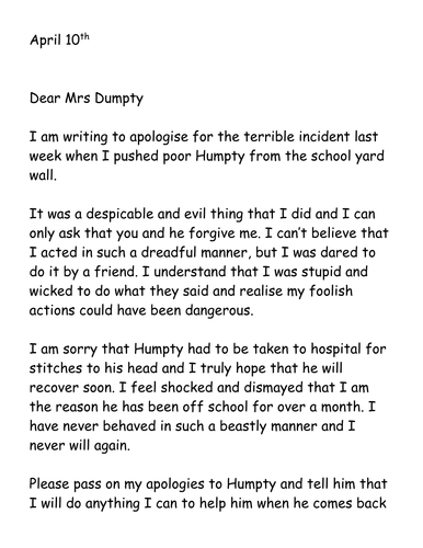 A letter of apology to Humpty by jpspooner Teaching A letter of apology to Humpty by jpspooner Teaching