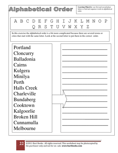 grade 4 for worksheet alphabet Alphabetical by 2   coreenburt worksheet Order Teaching