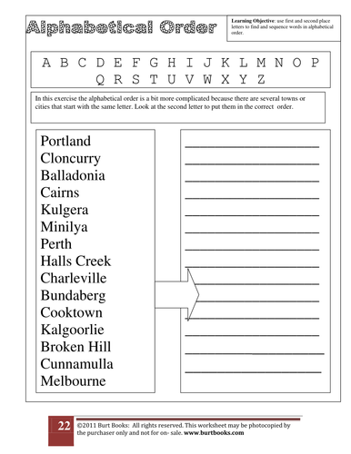 alphabetical order worksheet 2 teaching resources