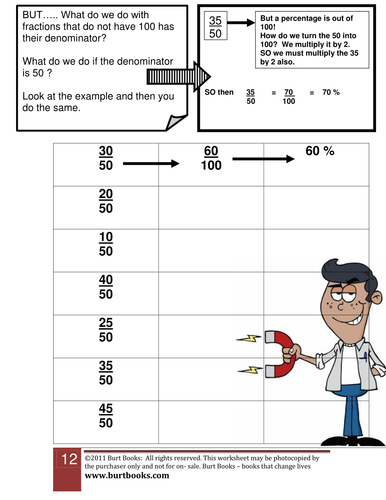 Changing a fraction into a percentage worksheet 2