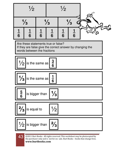 Equivalent fractions half third sixths