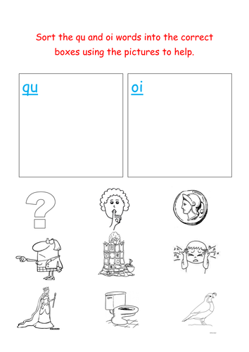 jolly phonics sorting qu and oi words teaching resources