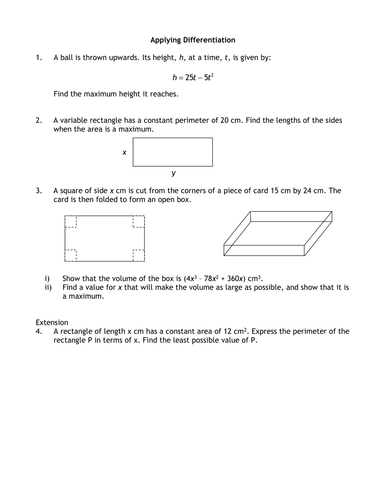A level Maths : Activity Real Life Differentiation