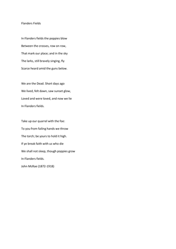 Perspectives on War Poetry comprehension