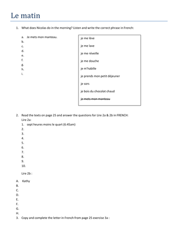 Que fais-tu le matin?