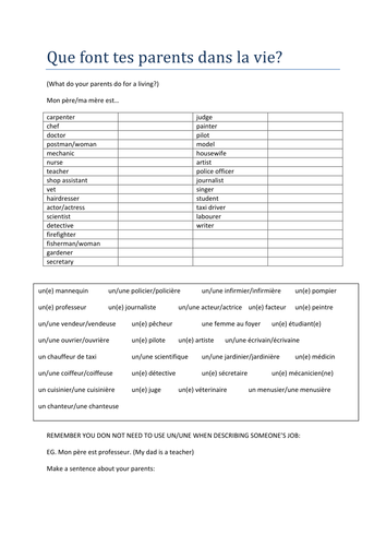 Que font tes parents dans la vie?