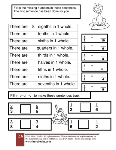 Fractions Working with halves eighths fifths