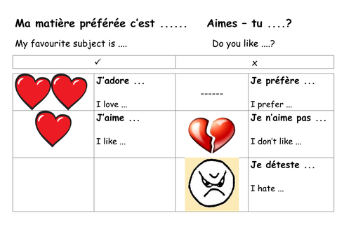 J Aime Je N Aime Pas Teaching Resources