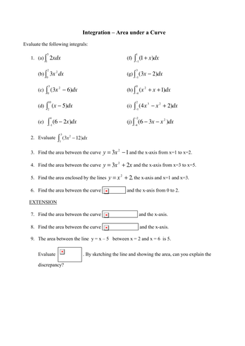 Integration Worksheet by phildb - Teaching Resources - Tes