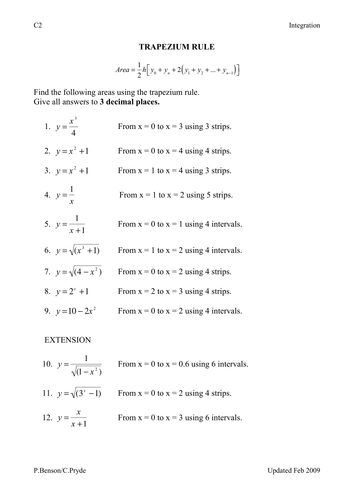 GCSE Maths: Numerical Trapezium Rule Worksheet