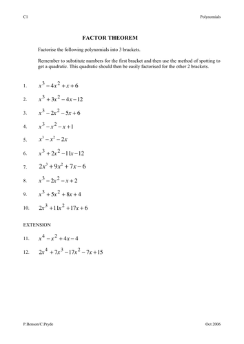 Worksheets Remainder Theorem Worksheet factor theorem by phildb teaching resources tes preview resource