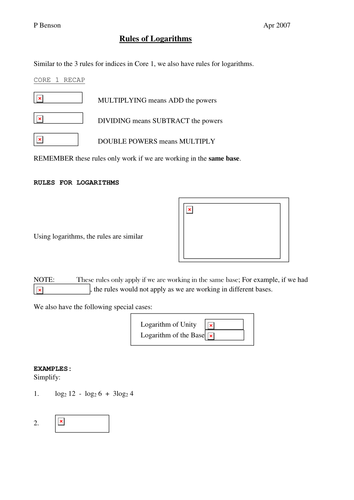 Rules of Logarithms information | Teaching Resources