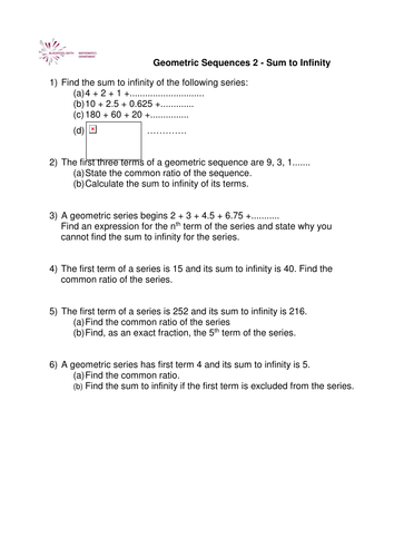A level Maths: Sum to Infinity, worksheet.