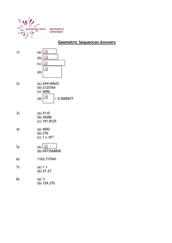 A level Maths: Geometric Sequences worksheet basic