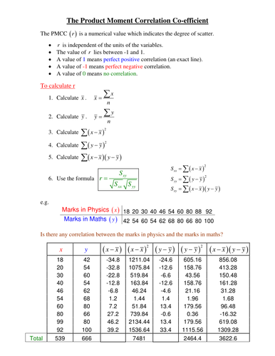 Statistics: Revision - Product Moment Correlation