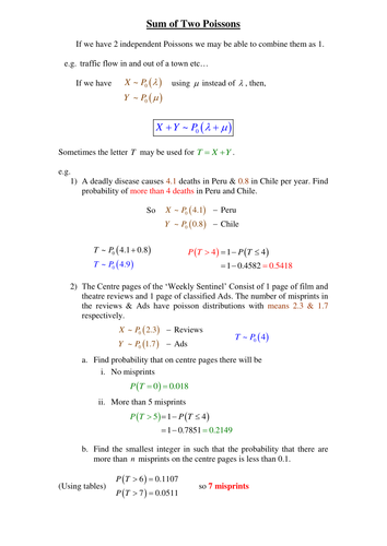 A level Statistics: Poisson Distribution worksheet