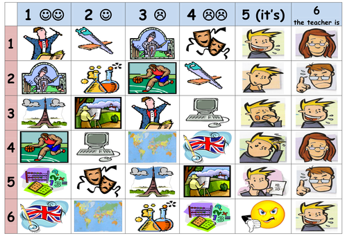 Dice game on school subjects