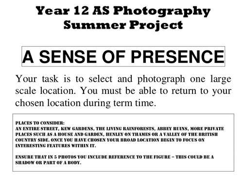Year 12 AS Photography Summer Project