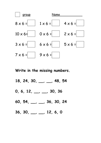 6xtable worksheet teaching resources
