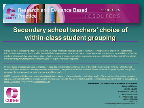 Research - teachers choice of student grouping