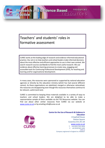 Research - teachers & students roles in assessment