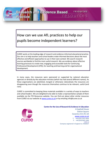 Research - AfL and independent learning