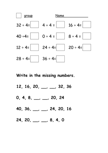 Dividing by 4 worksheet by lynreb - Teaching Resources - Tes