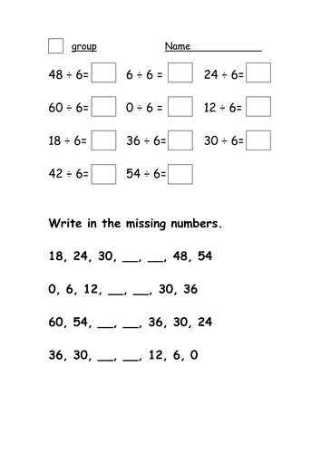 dividing by 6 worksheet teaching resources