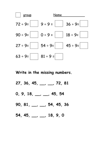 Dividing by 9 worksheet | Teaching Resources