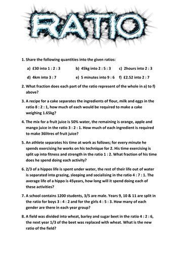 ratio problem solving worksheet tes