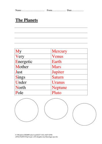 The Planets in Order Rhyme