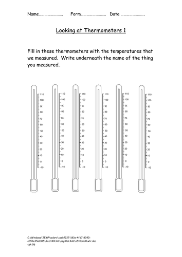 worksheets fill in the temperature