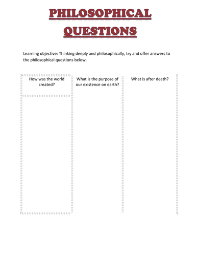 Answering philosophical questions starter activity