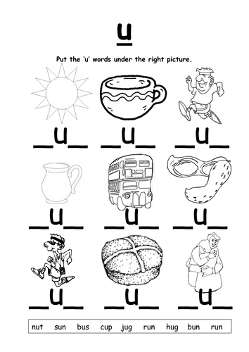 kindergarten cvc worksheets for words the vowel words by groov with the chik e CVC in 'u' middle