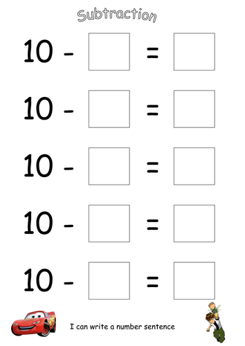 Number Sentence Boards - taking away from 10 | Teaching Resources