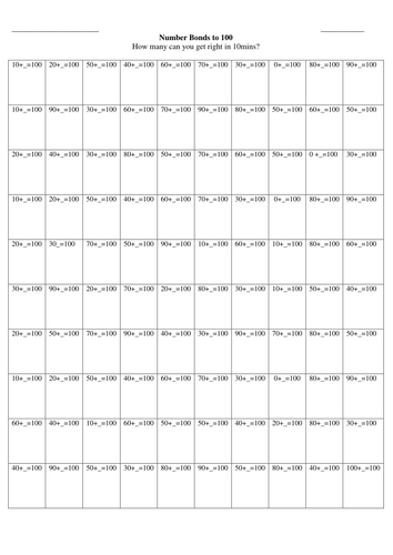 Number bond to 100 | Teaching Resources