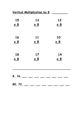 vertical multiplication by 8 teaching resources